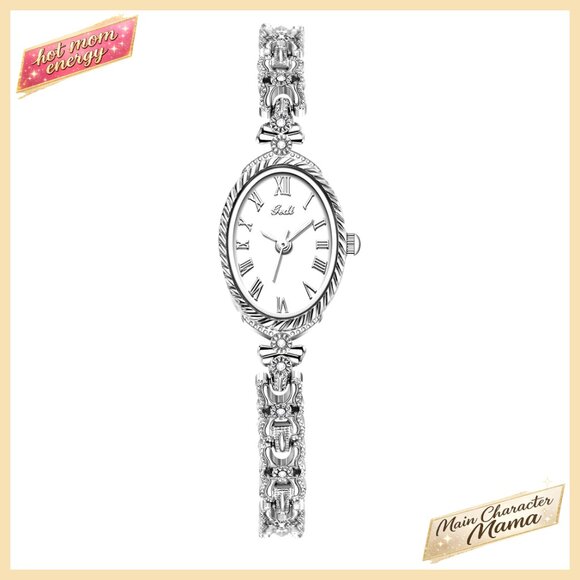 Vintage Oval Quartz Watch Roman Numerals Alloy Steel Bracelet Waterproof main image 4